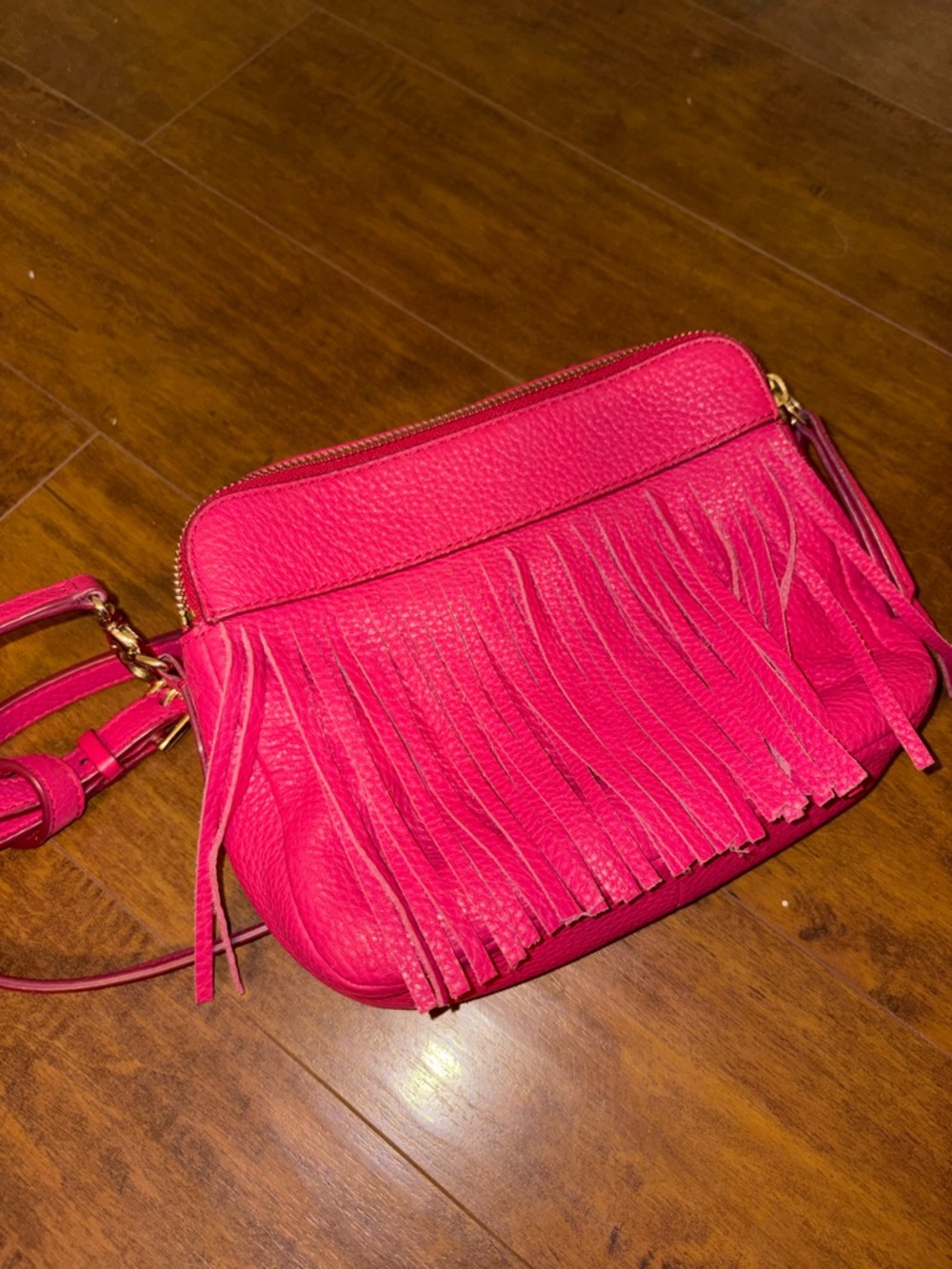 Fossil Bright Pink Fringe Crossbody Bag - Leather